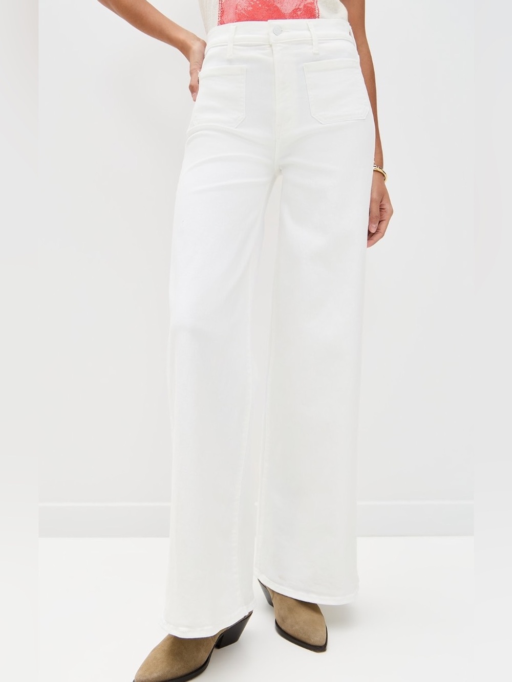 MOTHER Patch Pocket Undercover Sneak Wide Leg Jeans White NWT